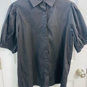 Amazon Women's Black Puff Sleeve Button-Down Shirt